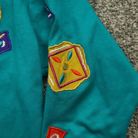 IB Diffusion Cardigan Mens XL Teal Vintage 90s Embroidered Knit Sweater Retro - Picture 4 of 11